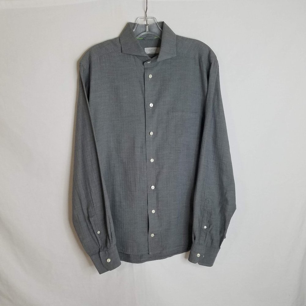 Eton Contemporary Gray Button Front L/S Shirt Mens Size 40 15 3/4 Medium